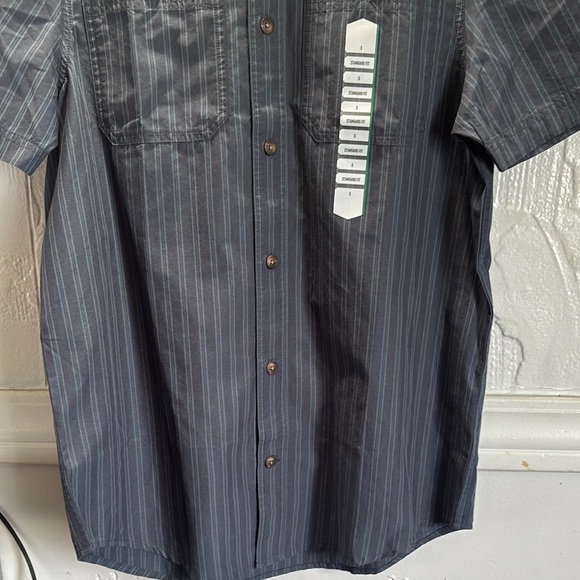 Black Casual Button Down Shirt with Vertical Stripes - Picture 9 of 9